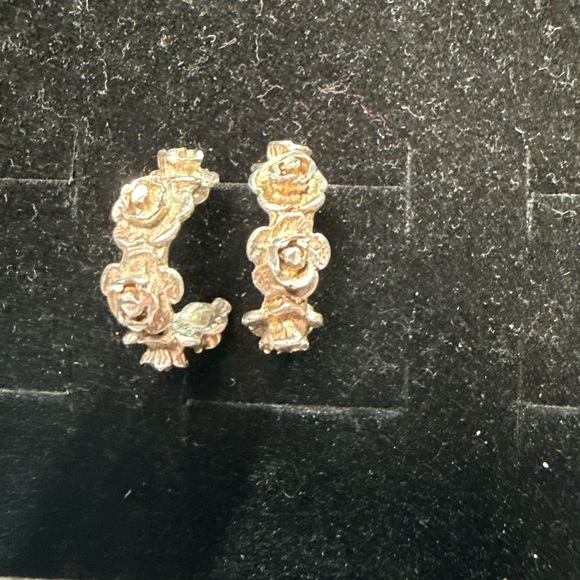 925 Sterling Silver Jewelry - Silver 925 Rose Hoop Earrings